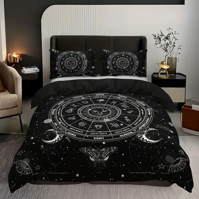 Set copripiumino con stampa astratta Sole e Luna - Biancheria da letto morbida e confortevole, lavabile in lavatrice, per camera da letto, camera degli ospiti, regalo per il Ramadan