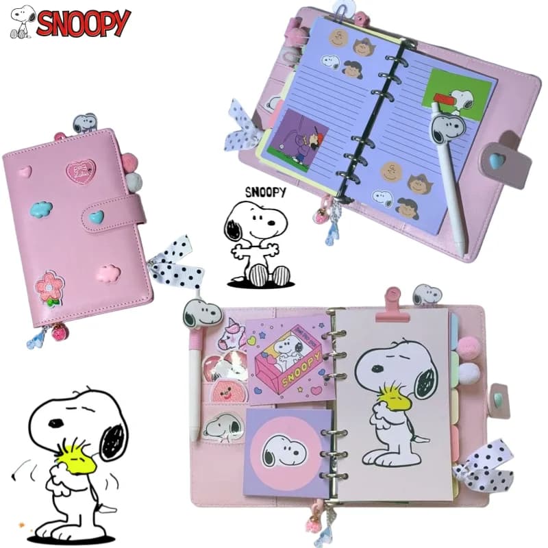 Peanuts Snoopy Anime Peripherals Creative Cartoon PU Loose-leaf Binding Student Journals Coloring Pages Notepad Holiday Gifts