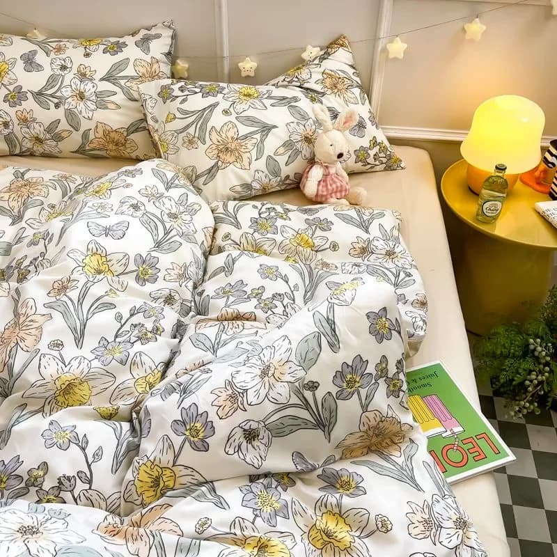 Ins Set Children's Floral Bedlinen Full Adult Bed Cover Queen Size Sheet Flat pillowcase without filler summer autumn bed linen for home
