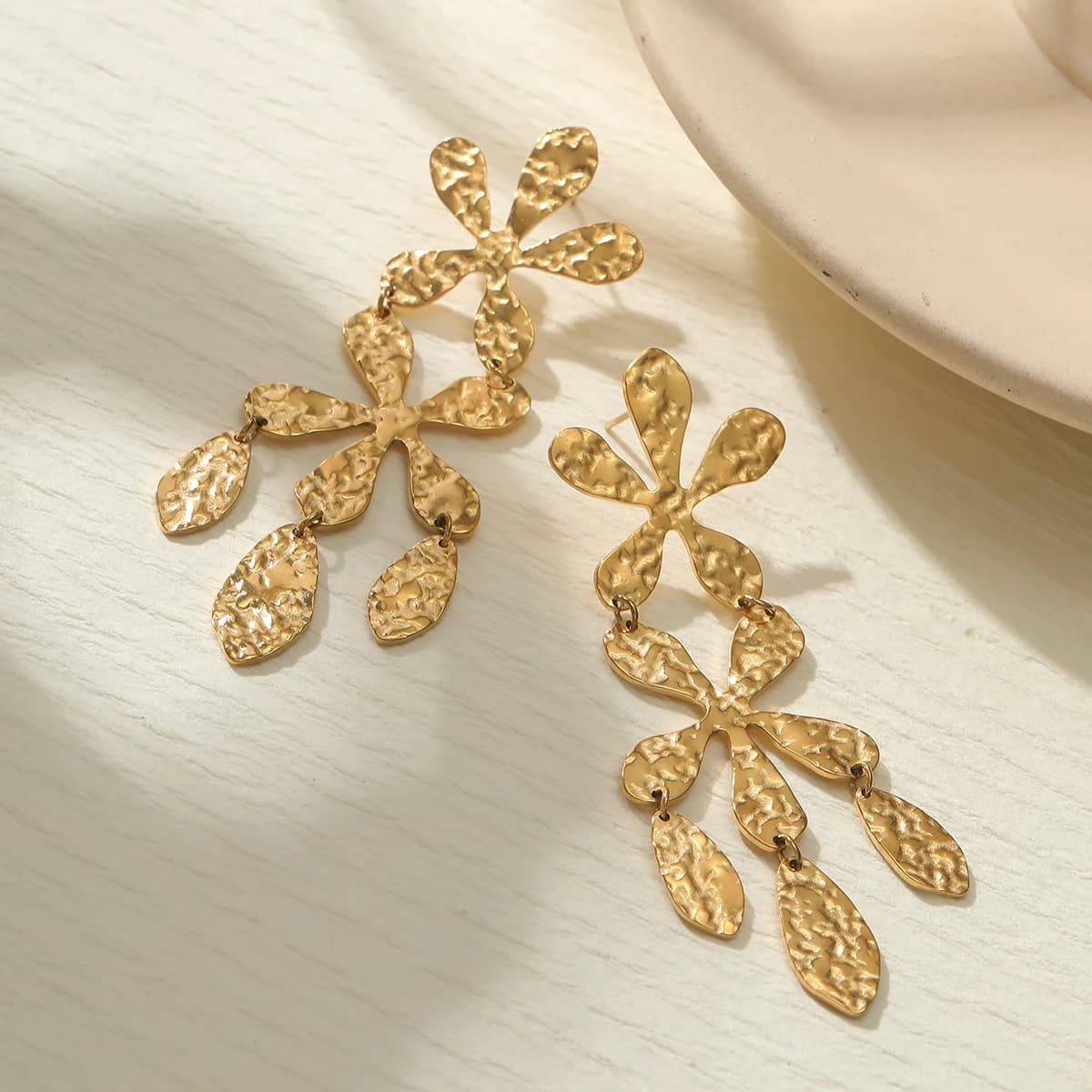 Orecchini pendenti in acciaio inossidabile con texture placcata oro da donna alla moda Aretes Acero De Inoxidable Mujer