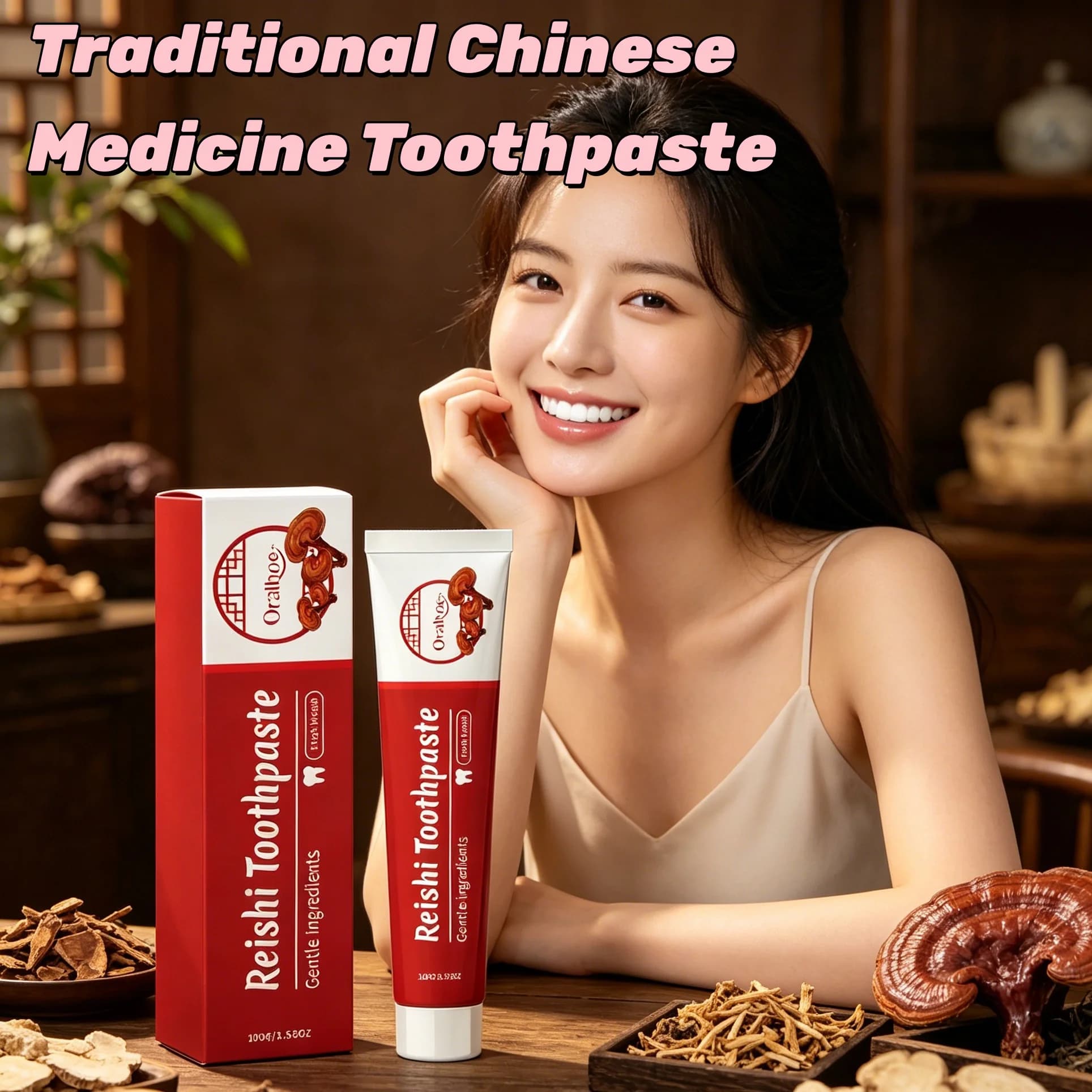 Lingzhi Herbal Toothpaste Teeth Whitening Remove Yellow Stain Fresh Breath Repair Bleeding Gum Anti Bad Breath Reishi Oral Care
