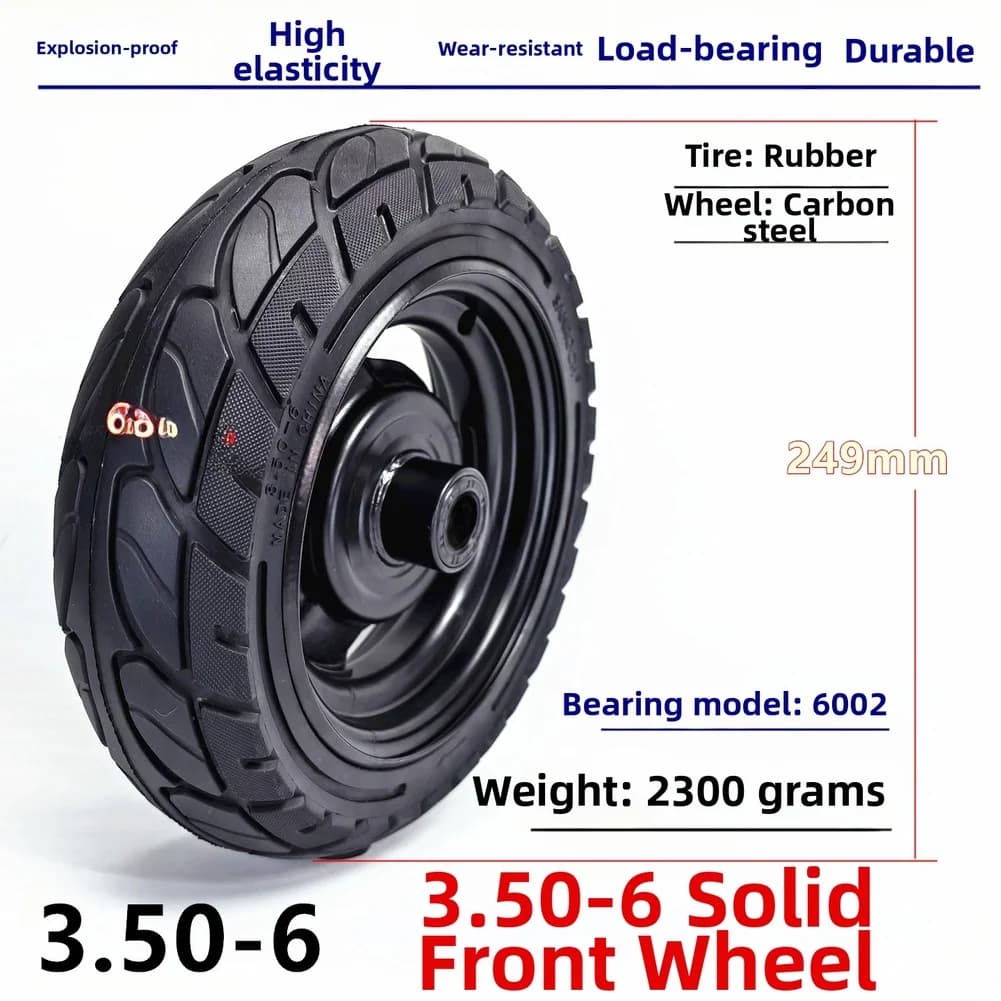 3.50-6 Front Solid Tire Wheel 10 Inch Hollow For Electric Wheelchair Scooter Replacement Part Slip Shock Absorption Rubber