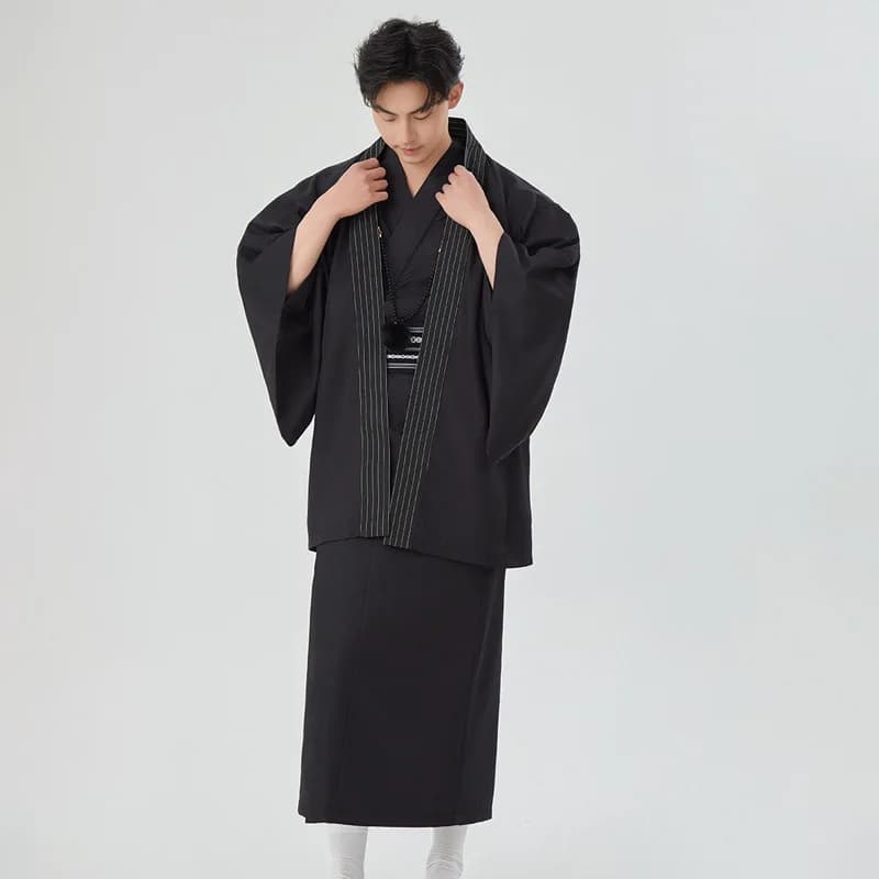 Traditional Japanese men's kimono set with Haori, samurai dress with belt, home bathrobe, cosplay costume