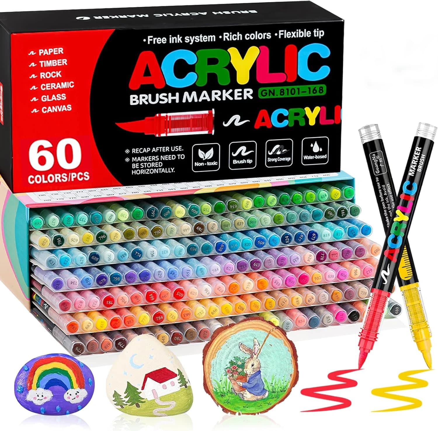 12-60colori Set di pennarelli acrilici A base d'acqua Punta morbida del pennello Penne per vernice acrilica per Colorazione Pietra Calligrafia Legno Tela Vetro