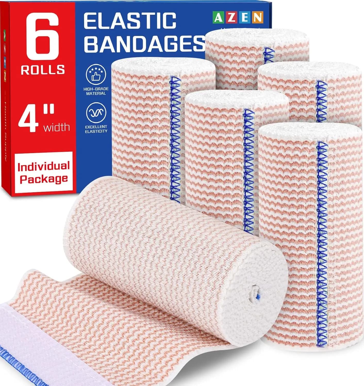 Confezione Premium da 6 Fasciature Elastiche, Supporto Compressivo per Gambe, Caviglie, Ginocchia, Addome - Senza Lattice