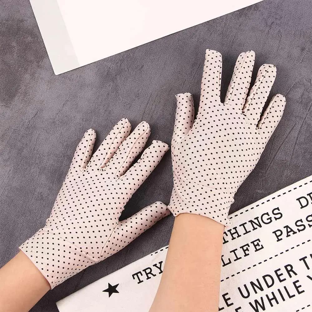 Guanti Sottili Estivi Anti-UV Elastici da Donna per la Guida, con Puntini, Protezione Solare