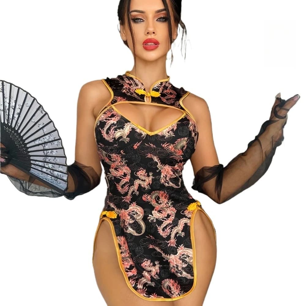 Women's Fashion Style Cheongsam Sweatshirt Set, Women's Sexy Chinese Cheongsam Sweatshirt, Stylish Lingerie Without Night Sleeves and Role Games, Without Infrangible Packing