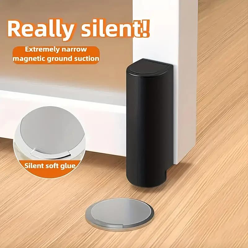 1Pc Black Stainless Steel Magnetic Door Stopper Heavy Duty No Punch Door Suction Holder Household Door Hardware