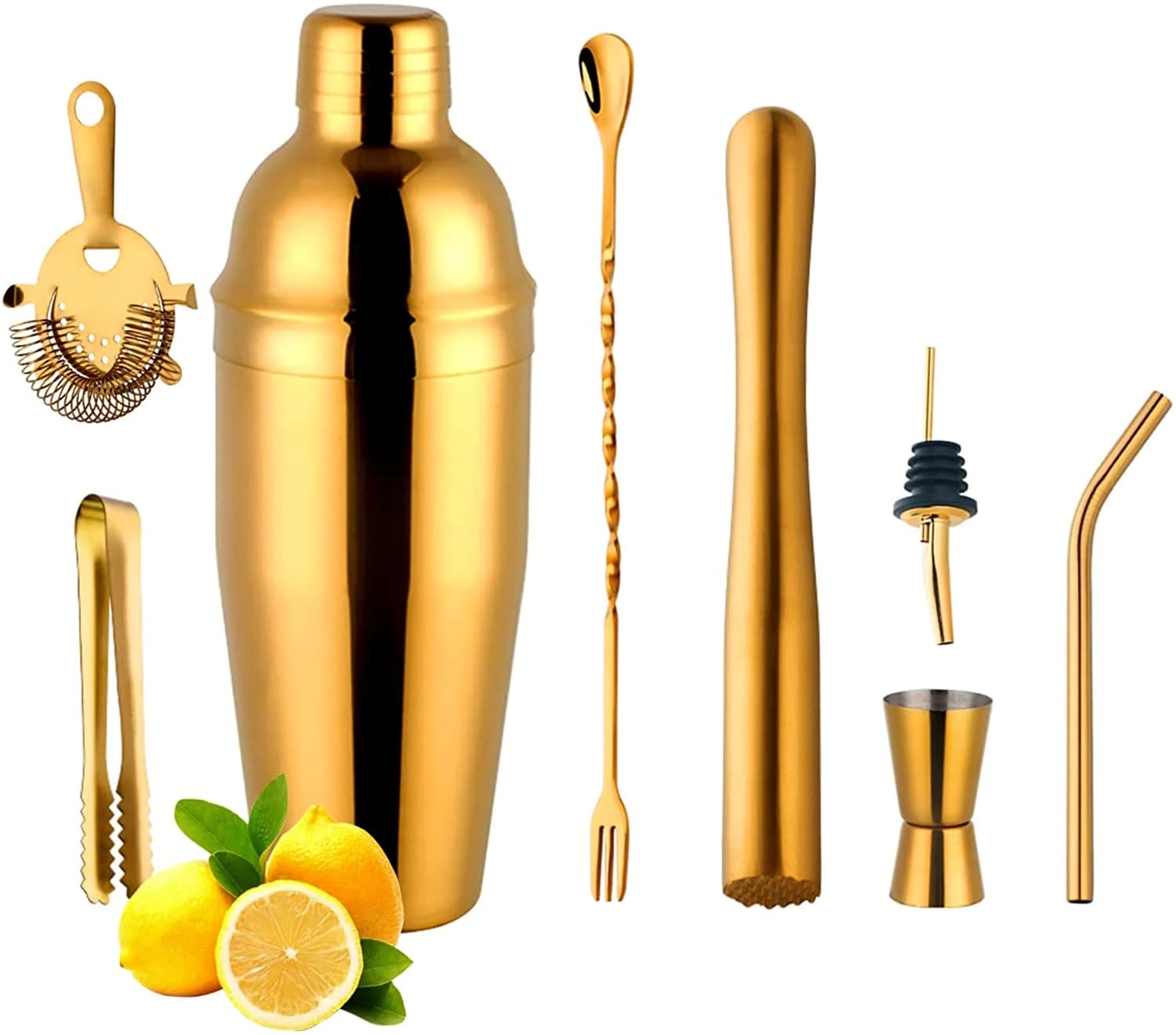 Set da 1-8 Pezzi per Cocktail: Shaker in Acciaio Inox da 750ml, Attrezzi da Barman, Muddler per Mojito, Tappo per Bottiglia di Vino, Accessori da Bar Boston