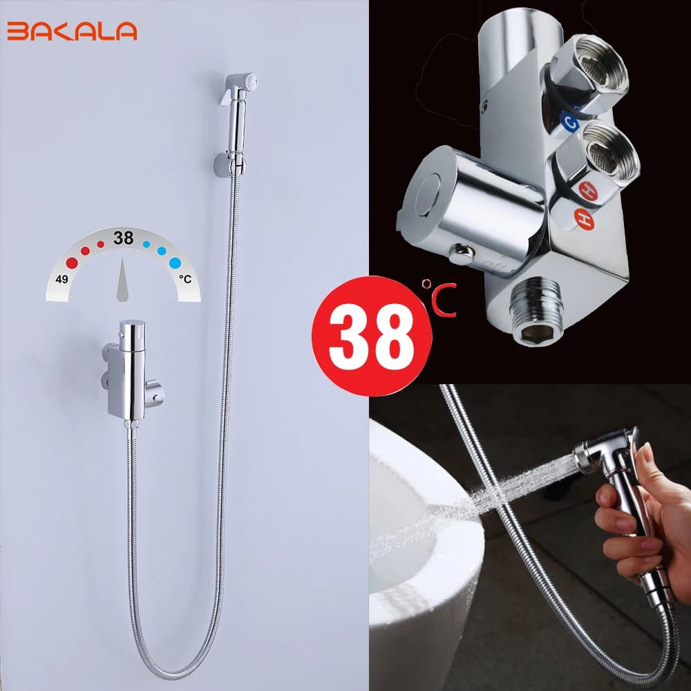 BAKALA Thermostatically at Parete Ensuite Shower Bidet Shower Faucet Toilet Cran Hygienic Mixer Square Sprayer Portable for Bathrooms