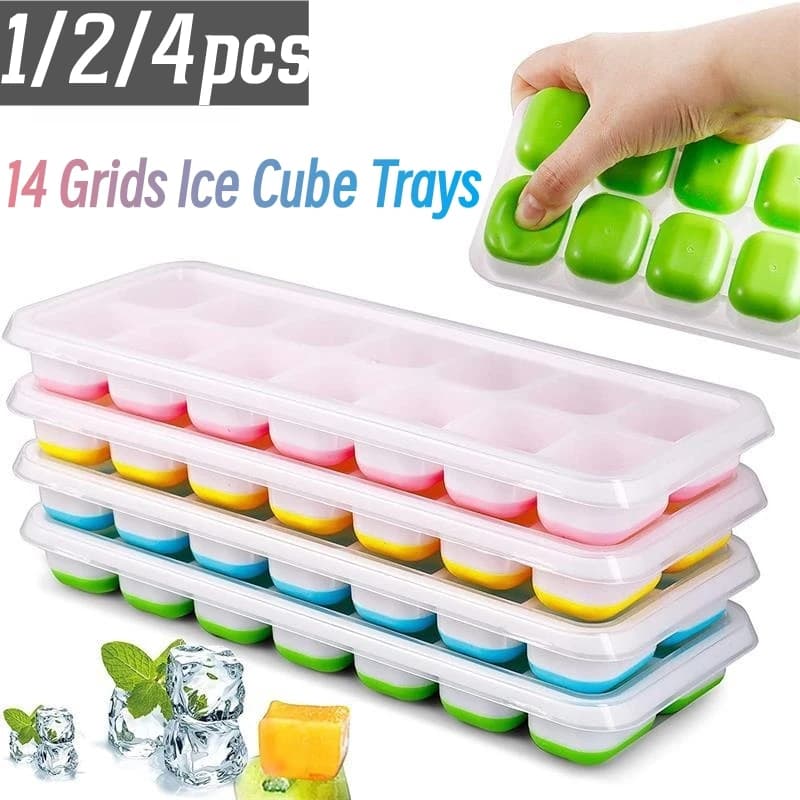 14 Griglie Macchina per il ghiaccio alla frutta con vassoi per cubetti di ghiaccio rimovibili Stampo per cubetti di ghiaccio in silicone riutilizzabile Coperchi Utensili da cucina Stampo estivo per congelatore