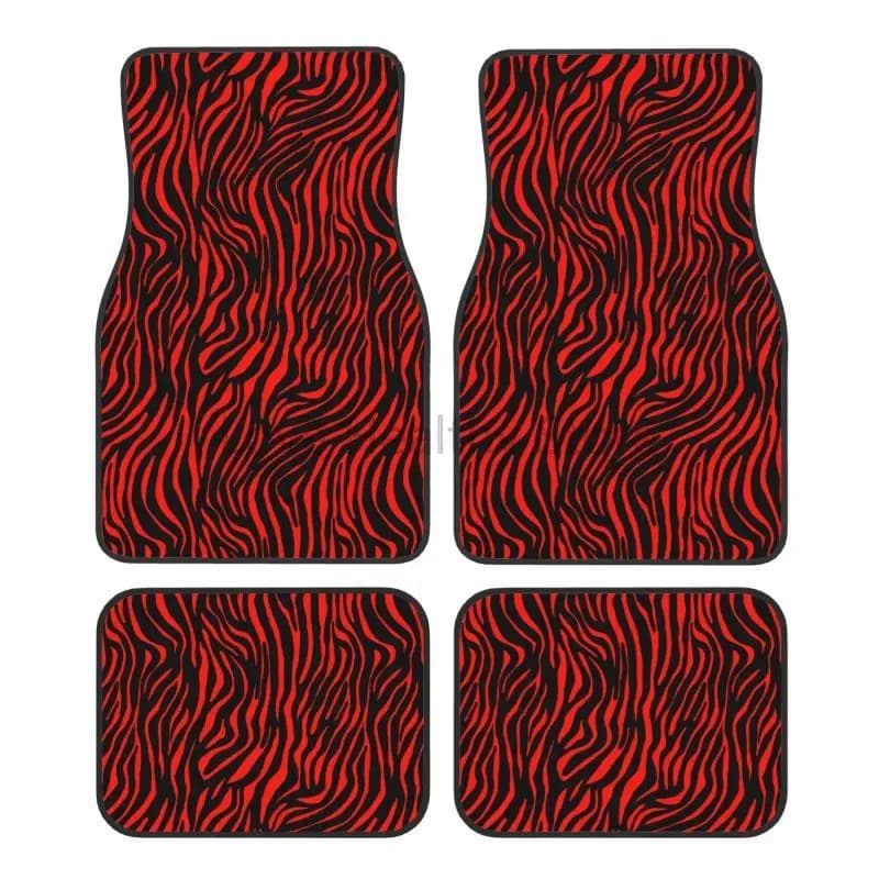 Tappetini per auto con stampa zebrata rossa Set di 4 tappeti anteriori e posteriori per veicoli Tappeti per donna Tappetini per auto antiscivolo Decorazione universale