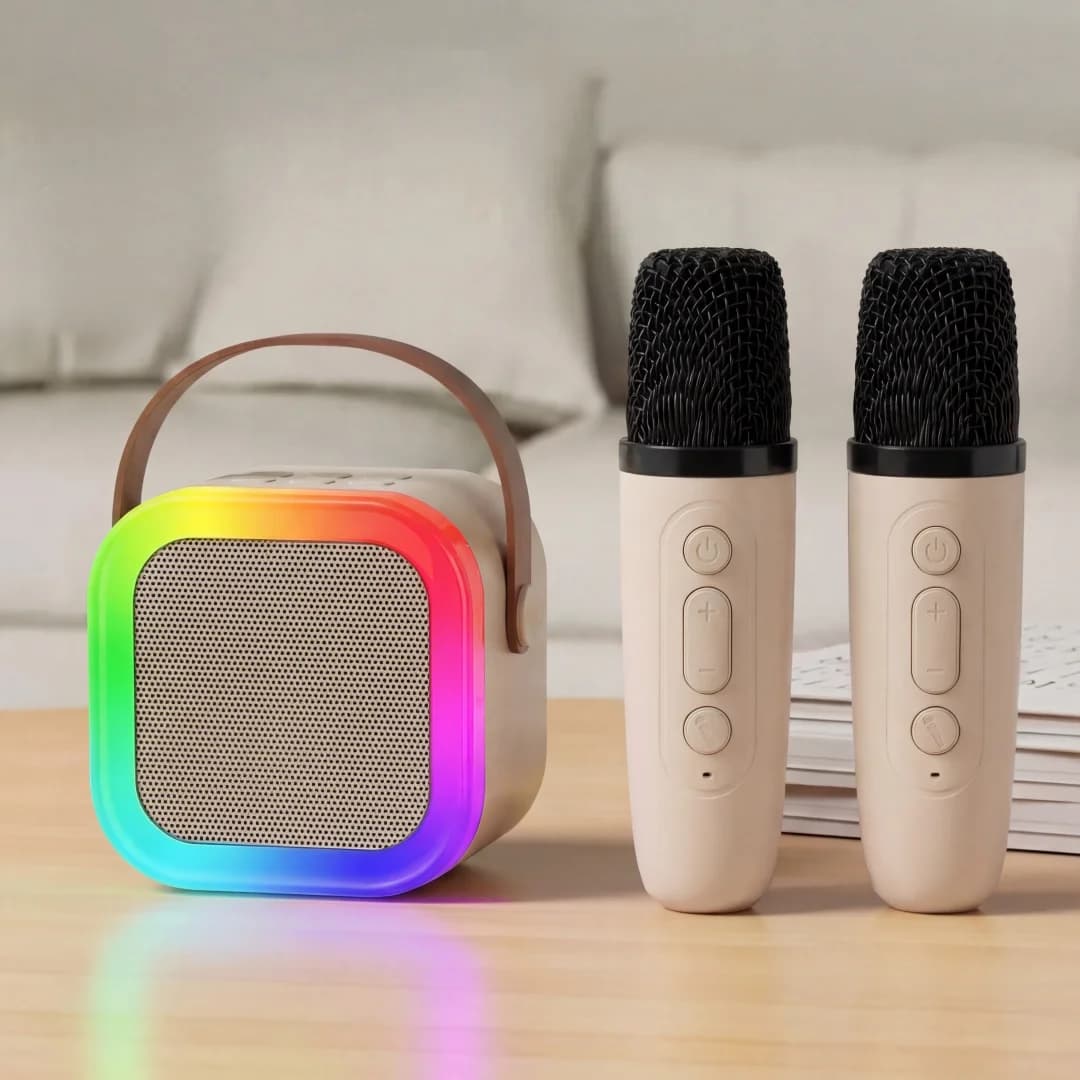 Macchina per Karaoke Portatile per Bambini e Adulti, Altoparlante Bluetooth con 2 Microfoni, Luce RGB e Modificatore di Voce, Regalo per Feste