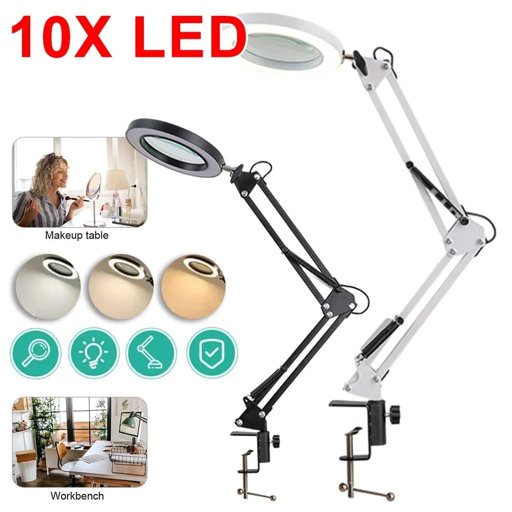 HD30 10X lente d'ingrandimento a LED lente d'ingrandimento illuminata lampada lente d'ingrandimento a 3 colori per saldatura/lampada da tavolo/bellezza per la cura della pelle