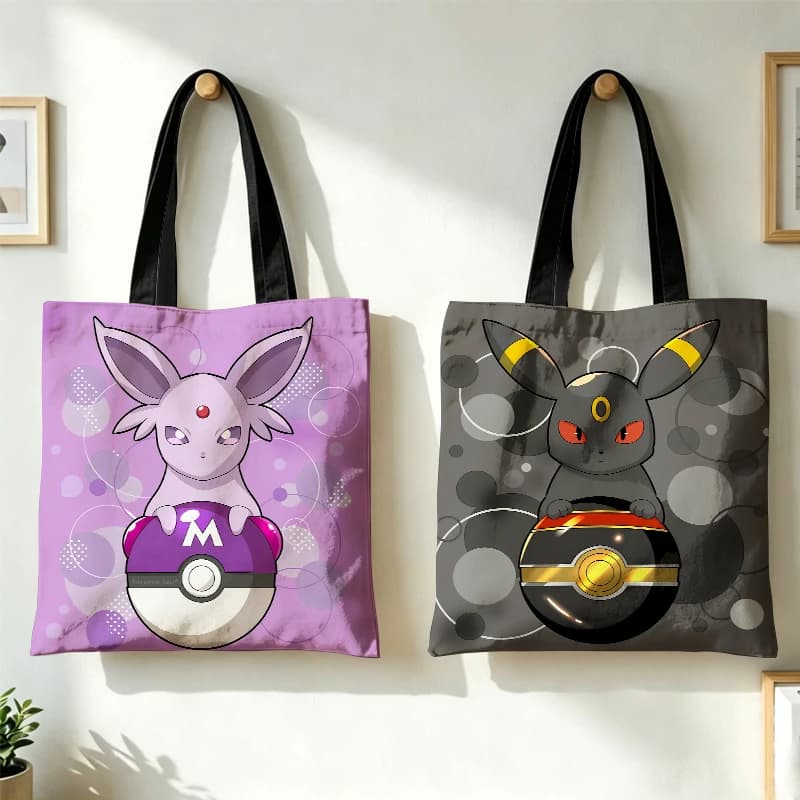 Cute Pokemons Umbreon Flareon Canvas Tote Bag Eevee Vaporeon Espeon Women Handbag Large Capacity Reusable Shoulder Shopping Bags