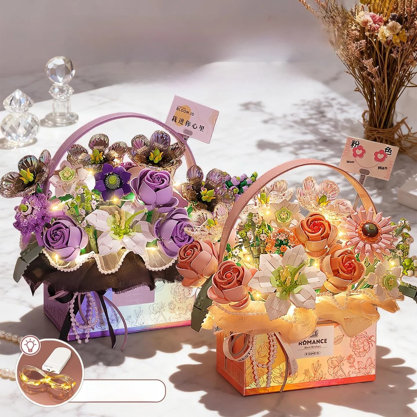 Scatola Regalo con Puzzle a Forma di Rosa Eterna per Ragazze, Migliore Amica, Blocchi Magnetici da Costruzione, Bouquet Portatile