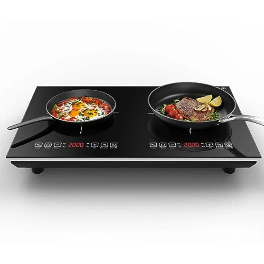 Piano cottura a induzione da cucina in vetro nero 110V 4000W a doppio bruciatore con controllo touch LED, risparmio energetico, blocco di sicurezza per bambini e timer