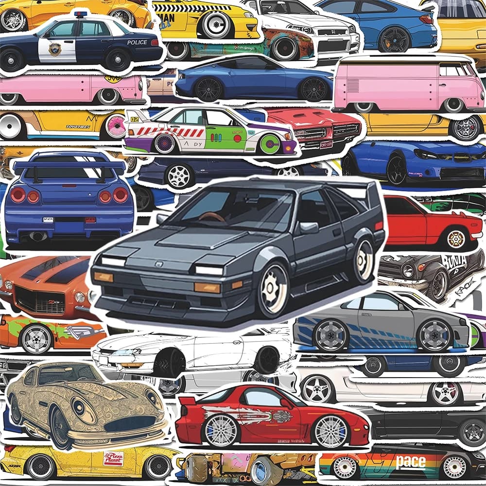10/30/52 Pezzi Adesivi Cool di Auto da Corsa e Supercar, Decalcomanie JDM, Decorazioni Vintage per Quaderni, Skateboard, Telefoni