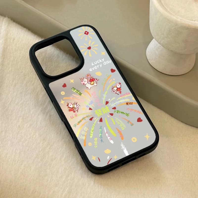 Custodia per telefono Little Horse Fireworks Mirror anti-caduta per iPhone 11/12/13/14/15/16/17 Pro Max AIR PLUS