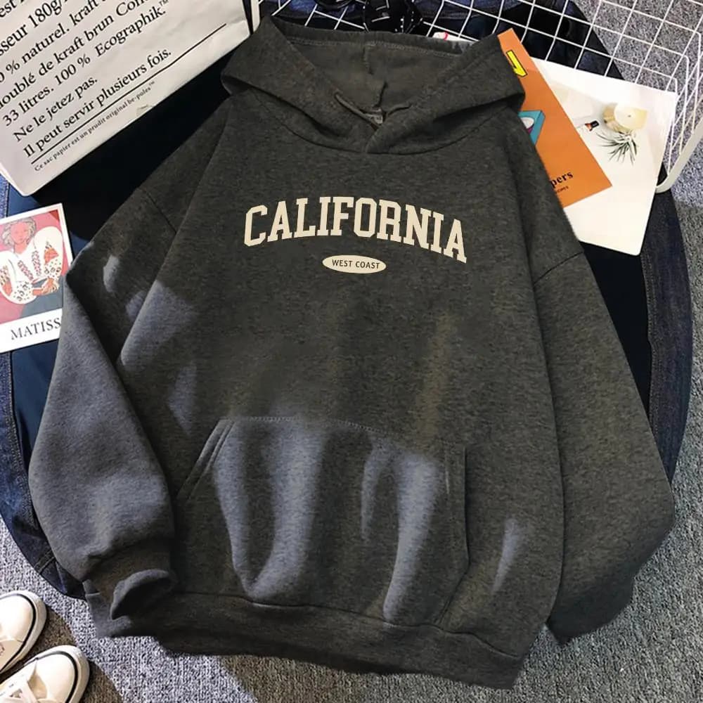 Felpa con cappuccio da donna California West Coast Design Hip Hop All-Match Streetwear Tasca girocollo Abbigliamento Felpa con cappuccio femminile comoda in pile