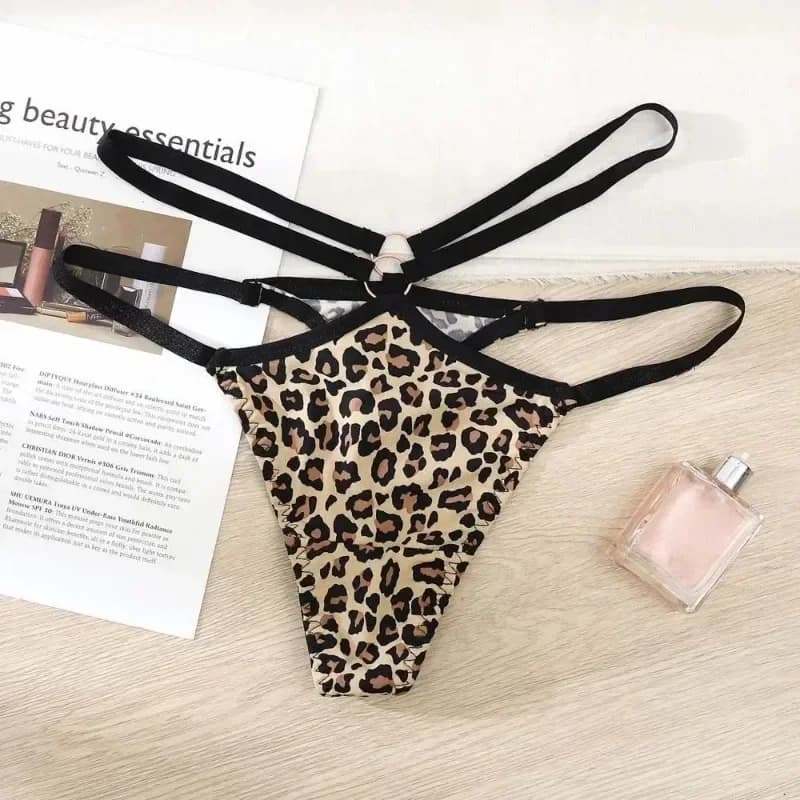 Thin Belt Leopard Panties Solid Color G String Ice Silk Thong Lady Lingerie Sexy Briefs