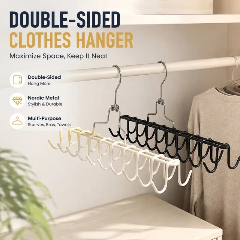 Multi-Functional Double-Sided Clothes Hanger, Nordic Metal Design for Scarves, Bras, and Towels, Space-Saving Home Storage Rack