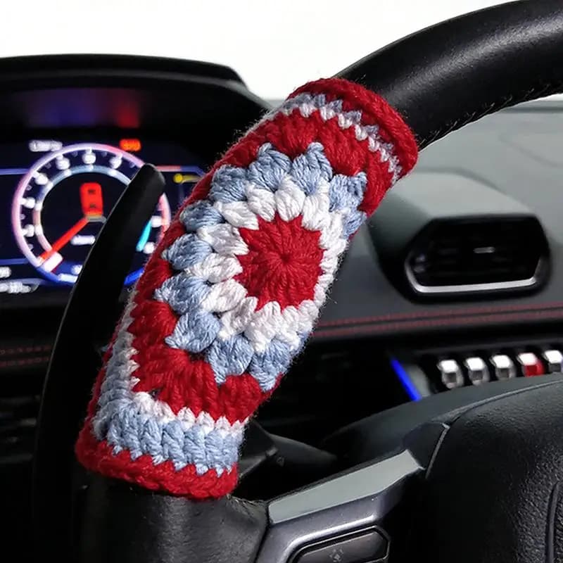 Coprivolante all'uncinetto per auto, fatto a mano, in tessuto morbido, antiscivolo, design universale, presa confortevole
