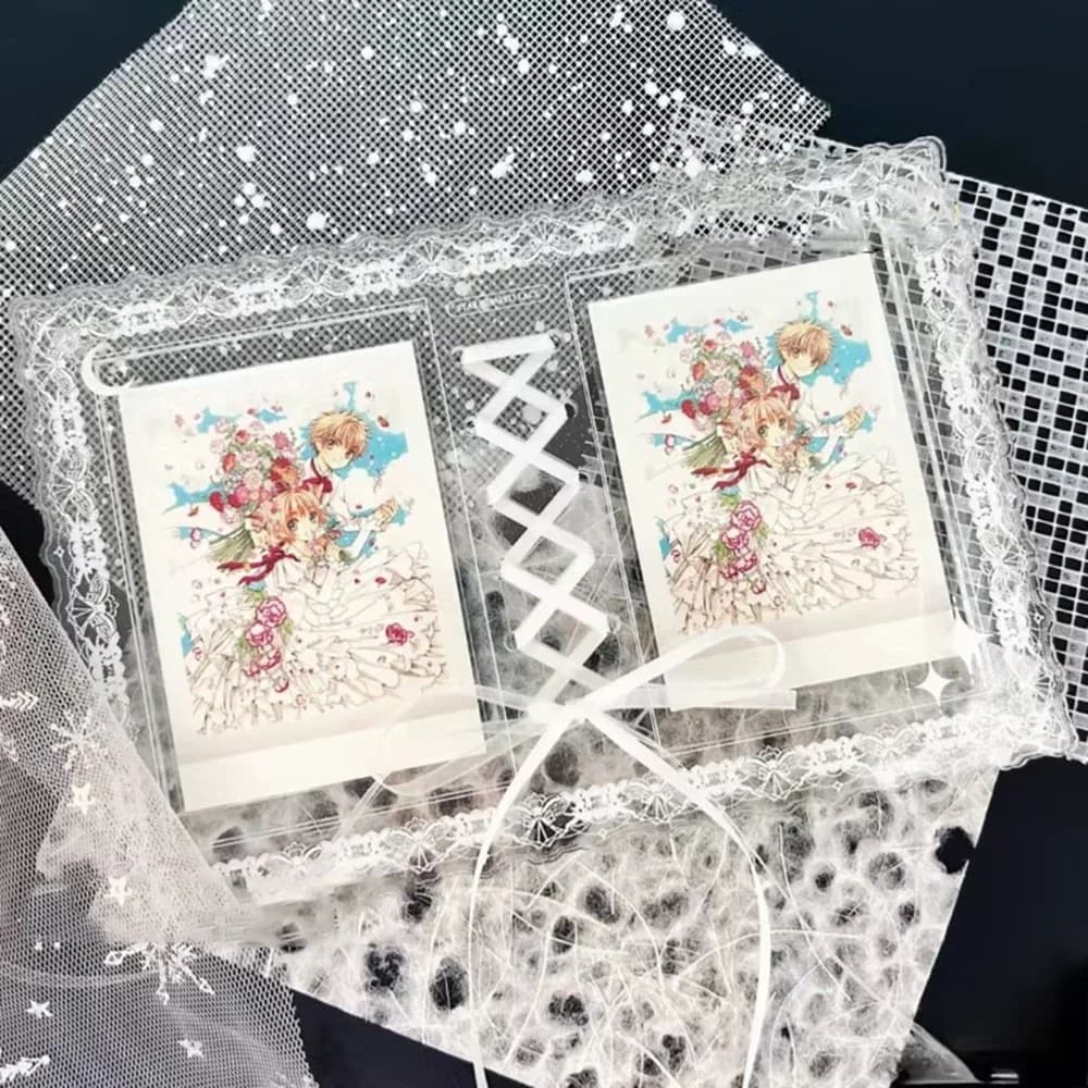 Nuovo! Cornice per foto a forma di stella in acrilico bifacciale: contiene 4 immagini e carte, design a fascia in pizzo, perfetta decorazione regalo per fan Kpop Idol