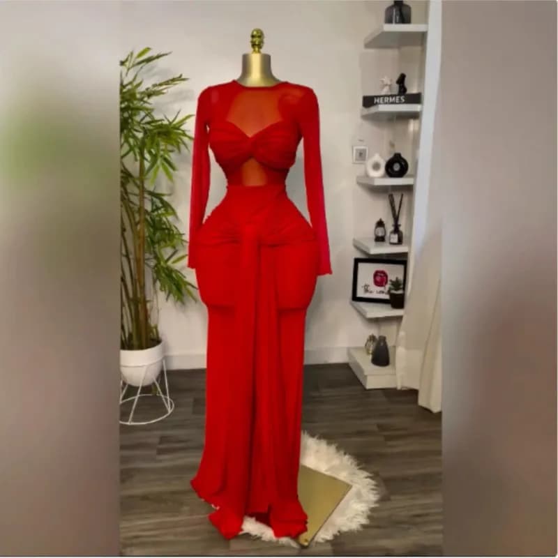 Abito sexy in rete da donna dolcevita manica corta sottile patchwork pieghettato abito lungo 2026 primavera nuova signora moda abito da sera club