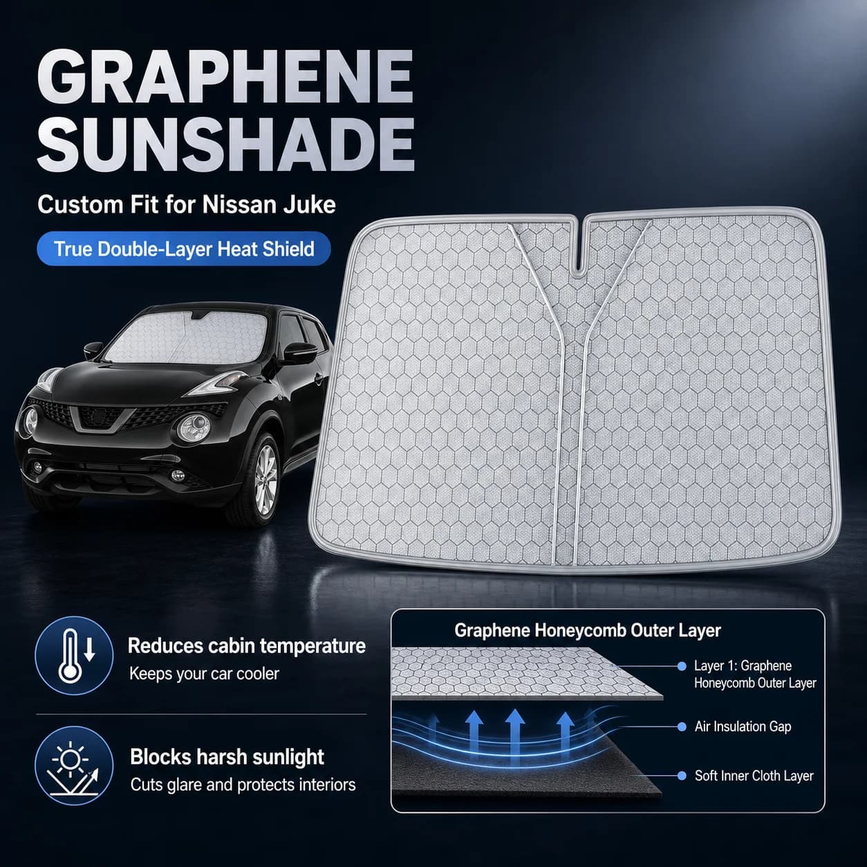 For Nissan Juke Graphene Windshield Sunshade Custom Fit Car Sunshade UV Sun Protection Car Accessories