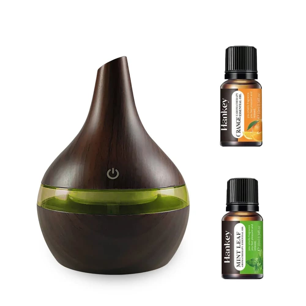 Diffusore per la casa Elegante umidificatore a venature del legno per ufficio domestico Diffusore di nebbia fredda alimentato tramite USB da 300 ml con 2 oli essenziali