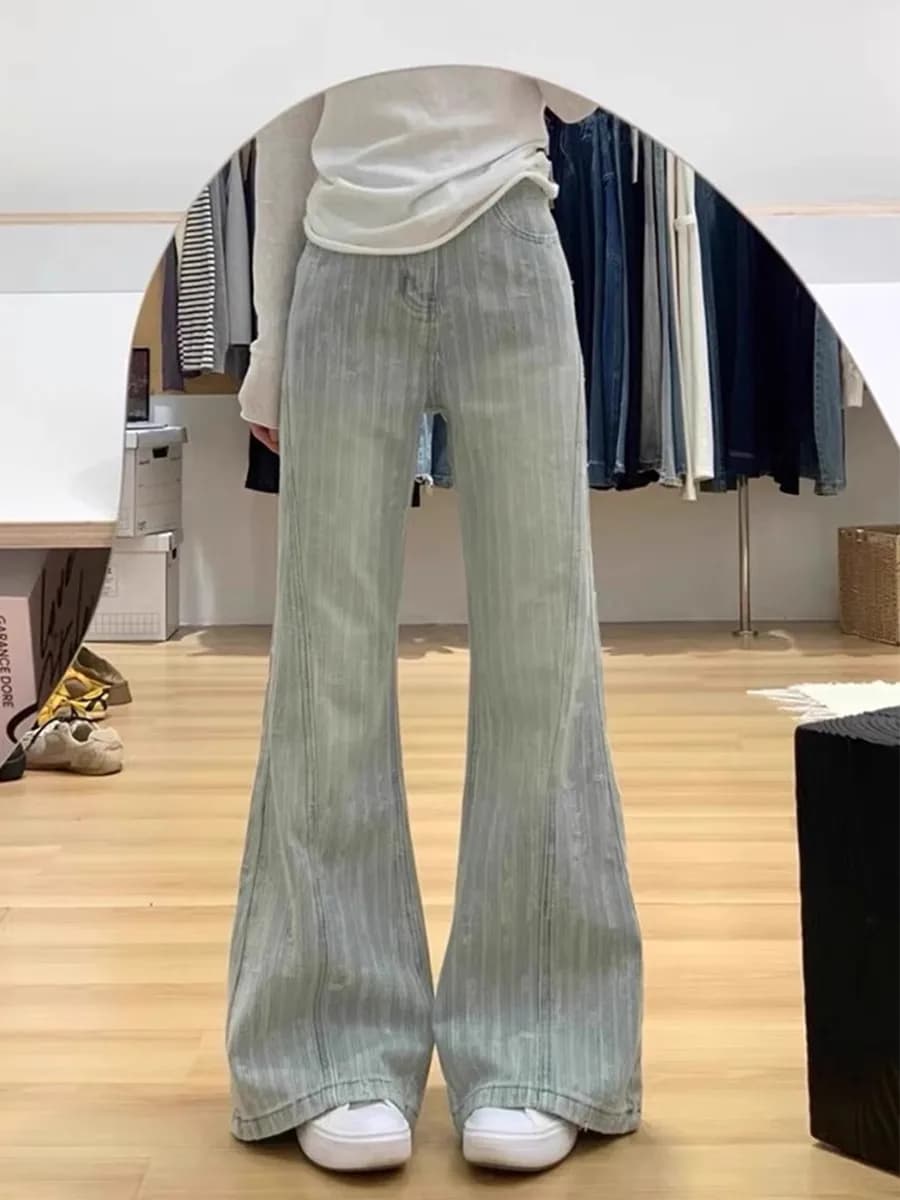 High Waist Wide Leg Jeans Women's Spring Autumn New Style Texture Micro Flared Denim Pants plus Size Slimming Leggings