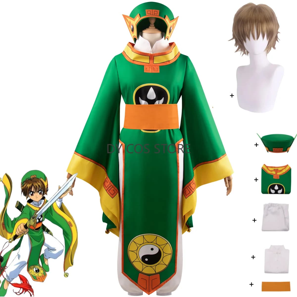 Anime Cardcaptor Sakura Ccs Card Captor Li Syaoran Cosplay Costume Chinese Style Green Taoist Uniform Robe Wig Man Woman Suit