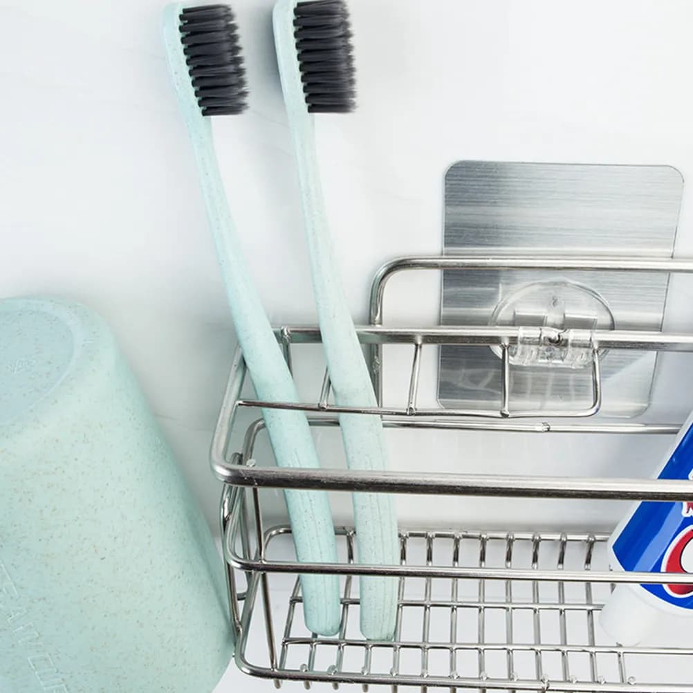Portaspazzolino in Acciaio Inossidabile con Ventosa per Bagno e Cucina, Organizzatore da Parete Salvaspazio per Set Spazzolino