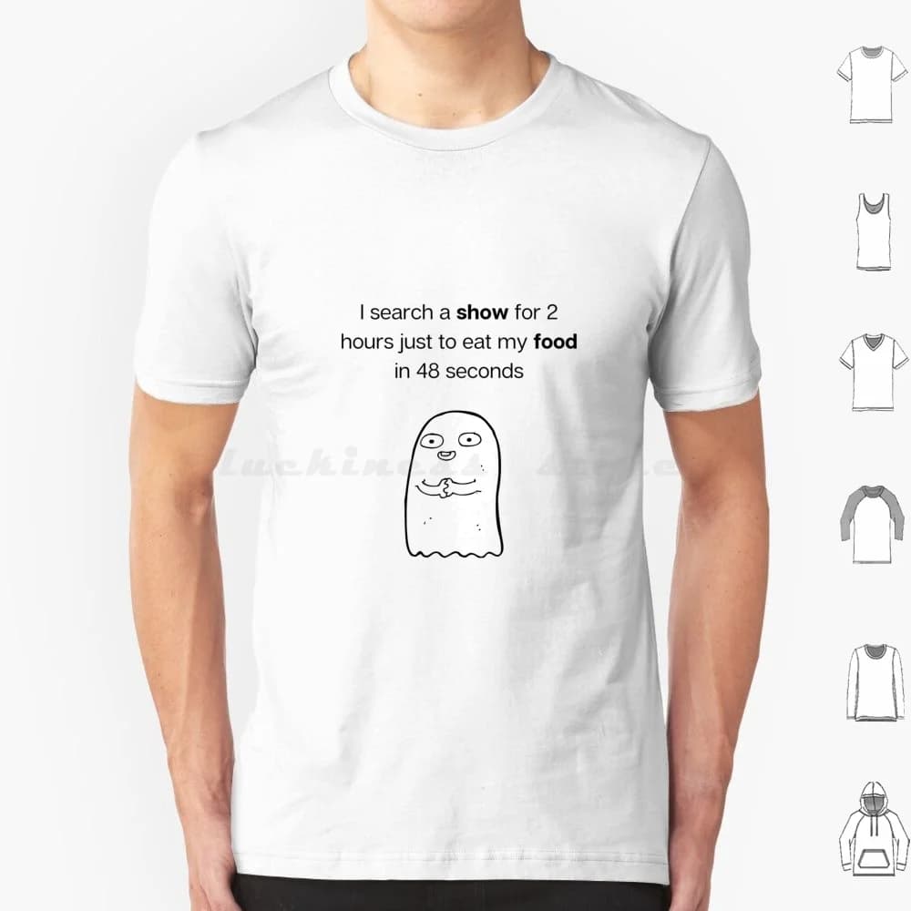 Divertente Cibo T Shirt di Grandi Dimensioni 100% Cotone Mangiare Cibo Amanti del Cibo Fantasma Felice Mistake Show Serie Tv Affamato Grasso Meme Divertente Divertimento