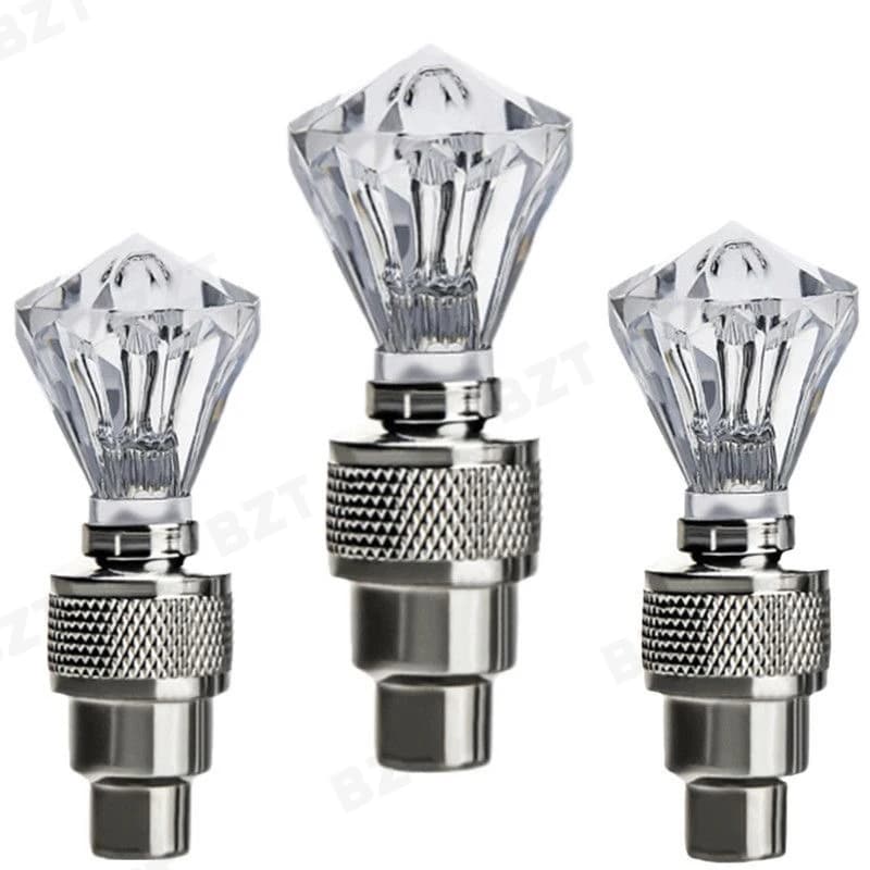 LED Luminous Tire Cap Waterproof Sealed Valve Light, Diamond Gem Night Riding Wheel Hub Warning Light for Electric Vehicles