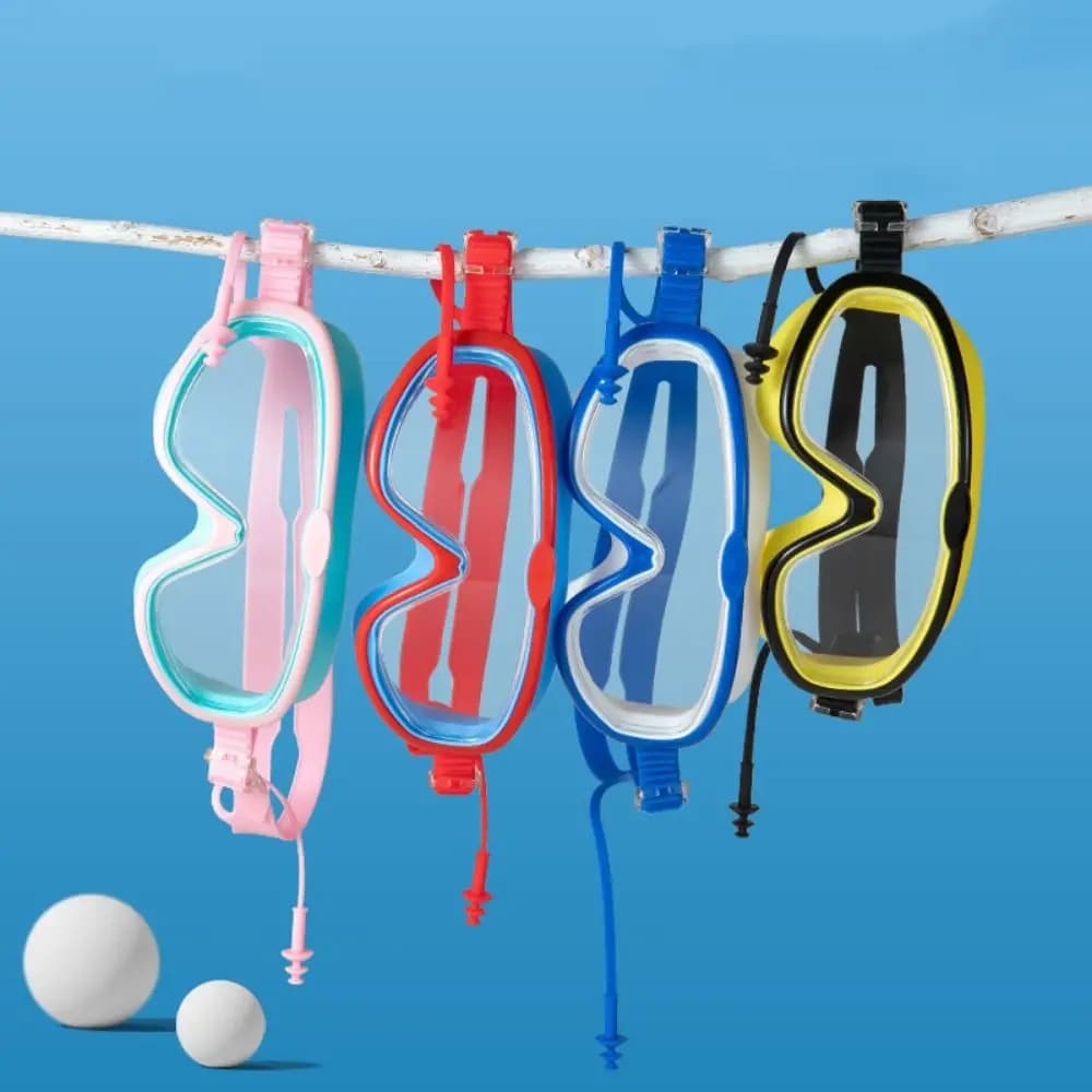 Swim equipment Swimwear with large frame Large view with ear plugs Swim glasses Adjustable swimming glasses Enclosure pool
