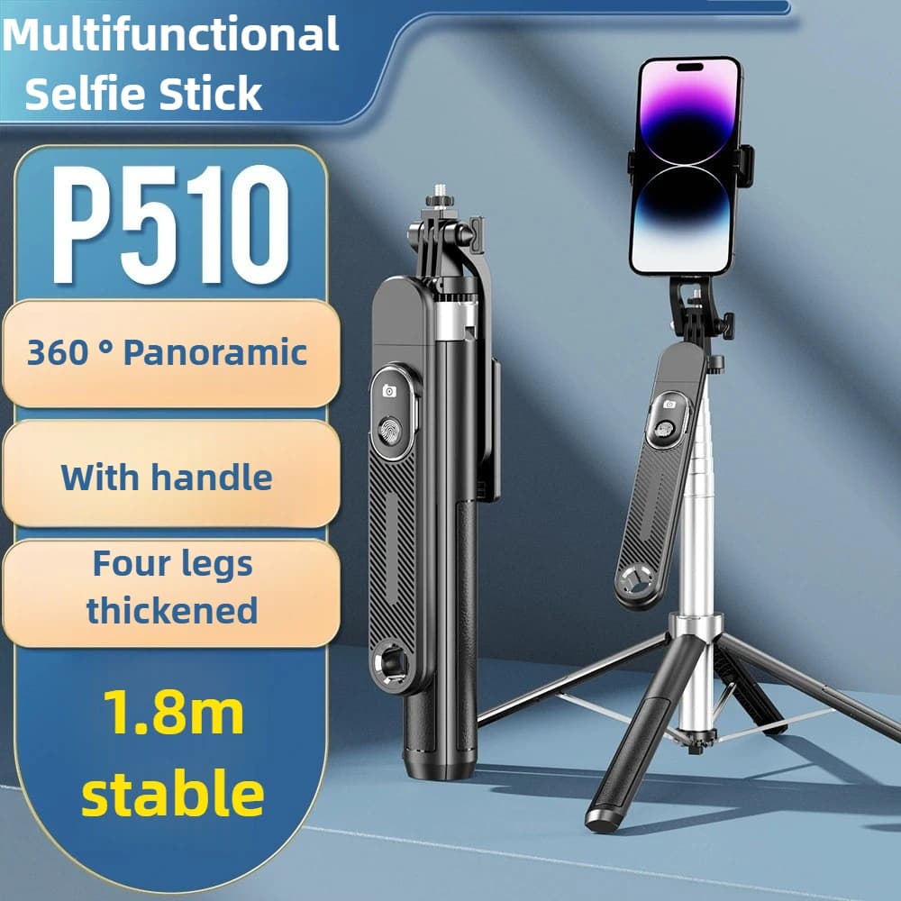 P510 Selfie Stick per telefono estensibile Staffa a quattro gambe per streaming live da 1,8 m con telecomando per vlogging, viaggi, registrazione video