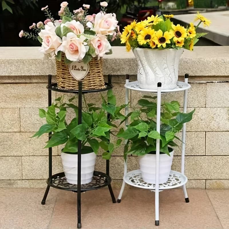 1 pack, 2-level plant support, metal plant shelf, interior and exterior home decoration support