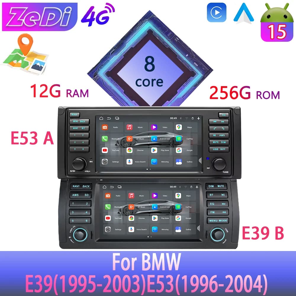 For BMWE39(1995-2003)E53(1996-2004)Android15, CarPlay Android auto reverse input split screennavigation and other functions.