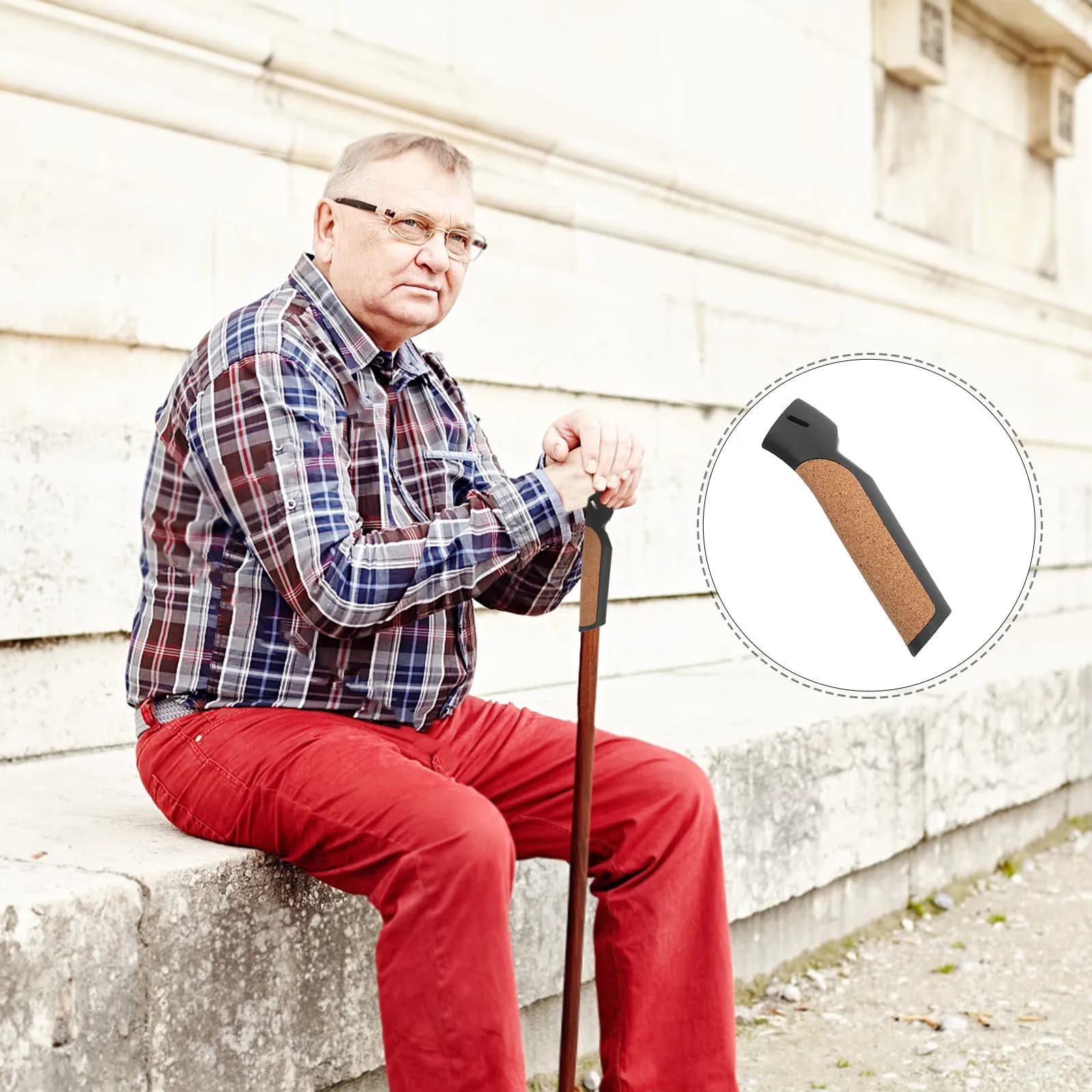 Soft Cork Trekking Pole Handle Wood Hiking Grip Replacement Outdoor Walking Stick Handle for Balance Stability