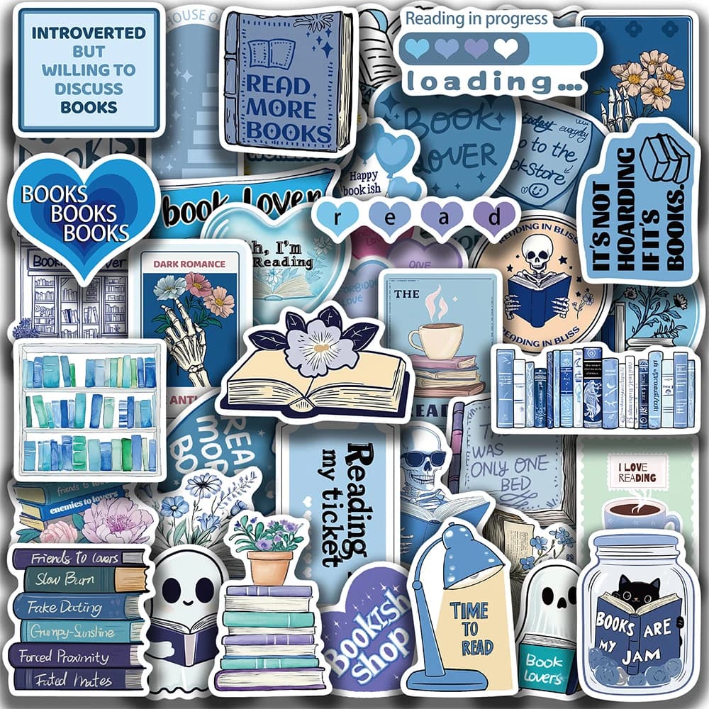 10/30/50pcs Del Fumetto Blu Bookish Graffiti Adesivi Carino Libro di Lettura Adesivo FAI DA TE Notebook Scrapbook Laptop Cool Decalcomanie Giocattoli Per Bambini