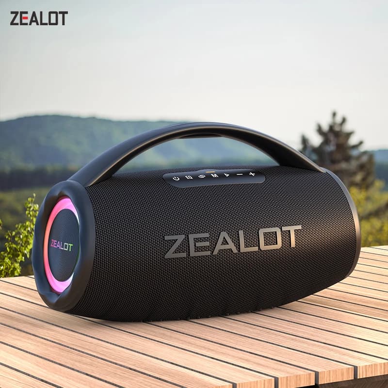 Zealot-S97 Altoparlante bluetooth ad alta potenza da 80 W subwoofer wireless impermeabile con luce colorata RGB portatile 360 stereo surround TWS FM