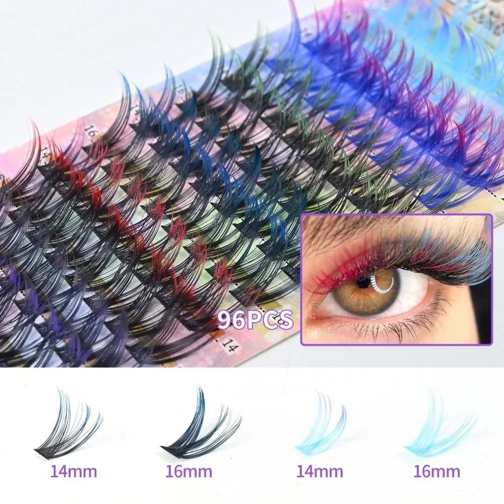 Ciglia Finte Riutilizzabili con Gradiente Colorato e Glitter, Ciglia Finte Individuali per Innesto Fai-da-Te, Ciglia Finte Glitterate per Bellezza