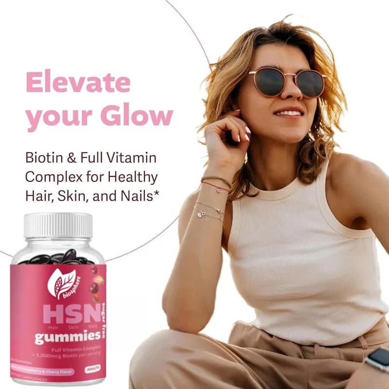 60 Count Biotin Gummies 5000mcg with Full Vitamin Complex for Hair Growth Healthy Skin & Nail Strength Support Supplement