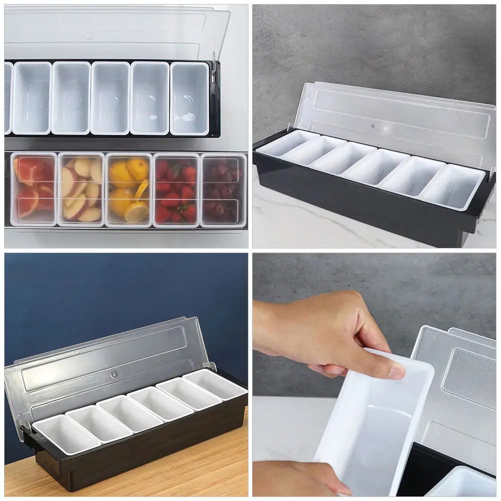 Contenitore in Plastica con Scomparti per Snack, Patatine, Caramelle, Olive, Frutta, Verdura, Condimenti e Frutta Secca