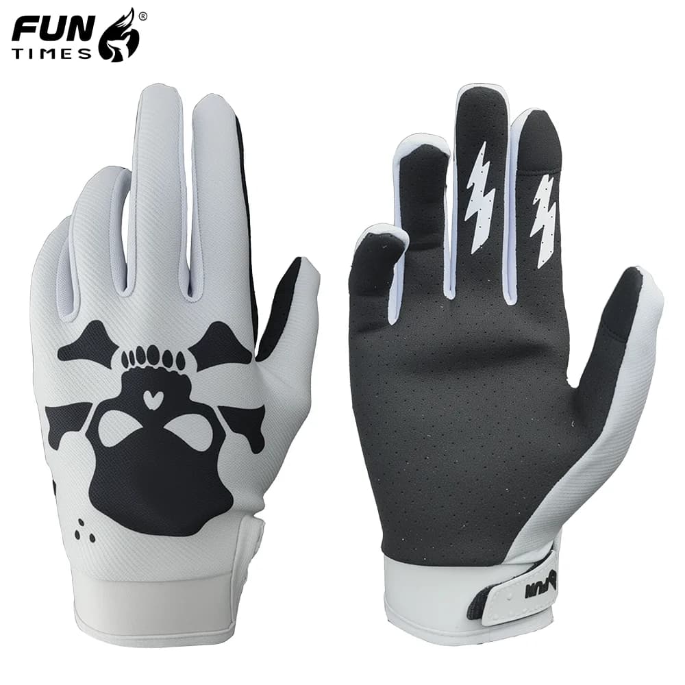 Touchscreen Full Finger Bike Gloves Anti-Slip Breathable Skull Print Cycling Gloves for MTB Mountain Riding
