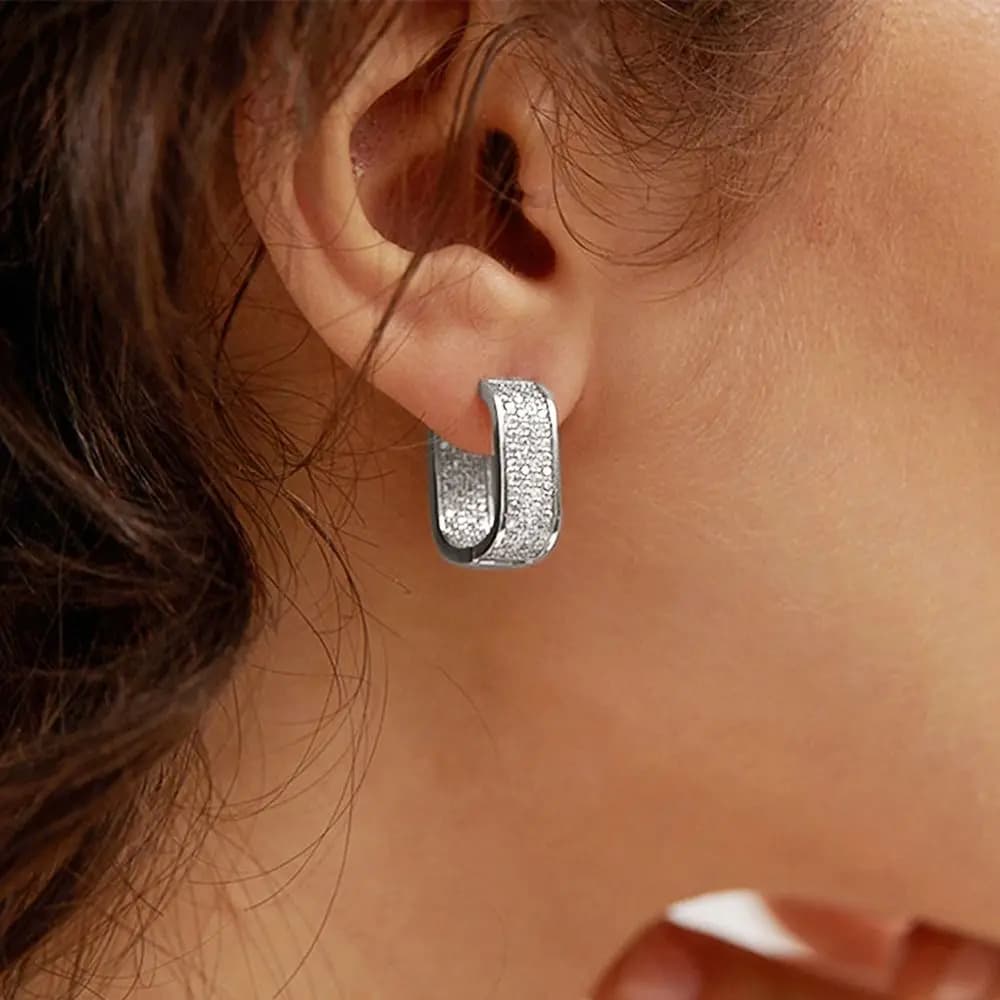 Shiny Geometric Square Earrings Luxury Full-Paved Korean-Style Zirconia Stud Earrings Elegant Zinc Alloy Ear Hoops for Women