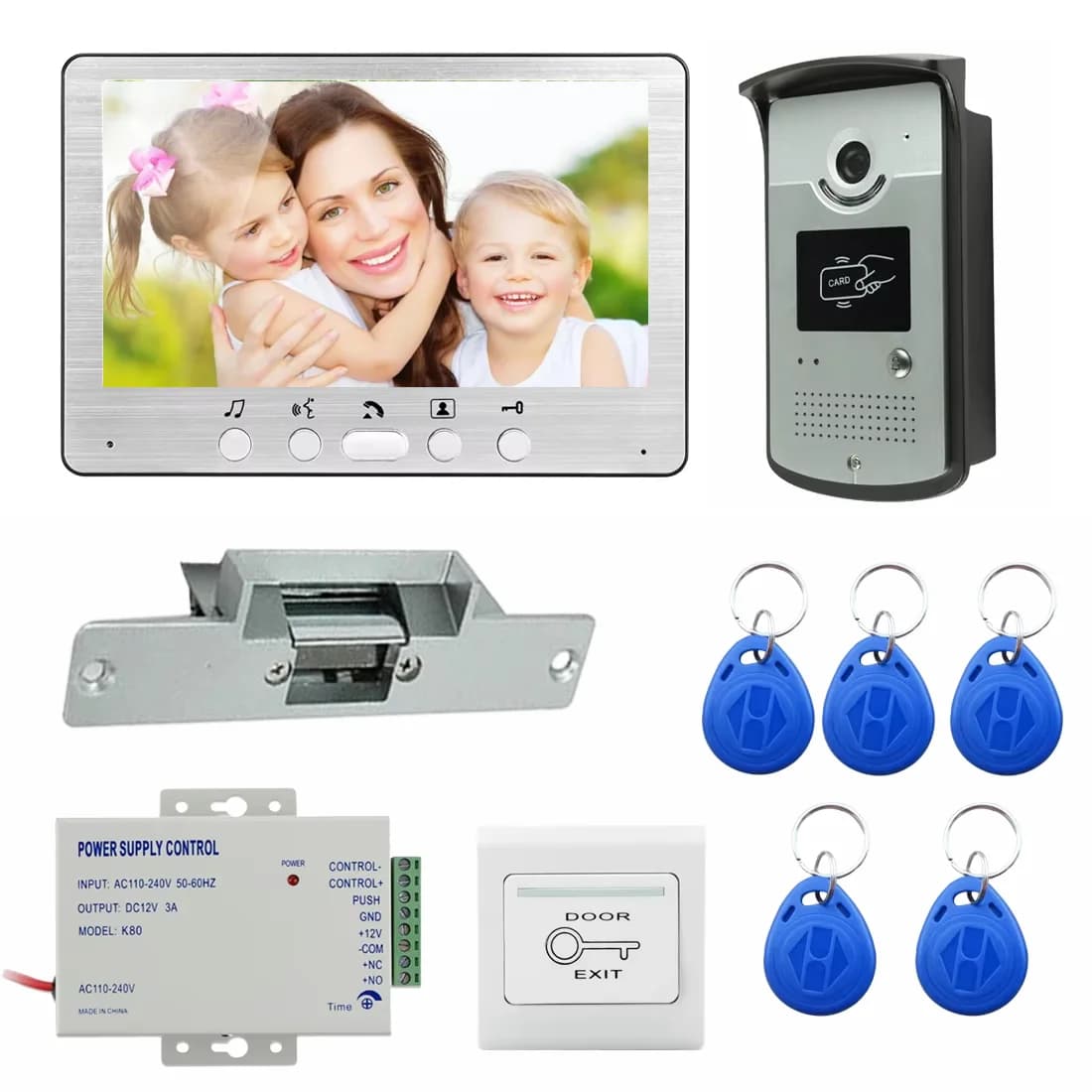 Videocitofono da 7" campanello per visione notturna IR 1000tvl telecamera per porta sblocco impermeabile per videocitofono per appartamento domestico