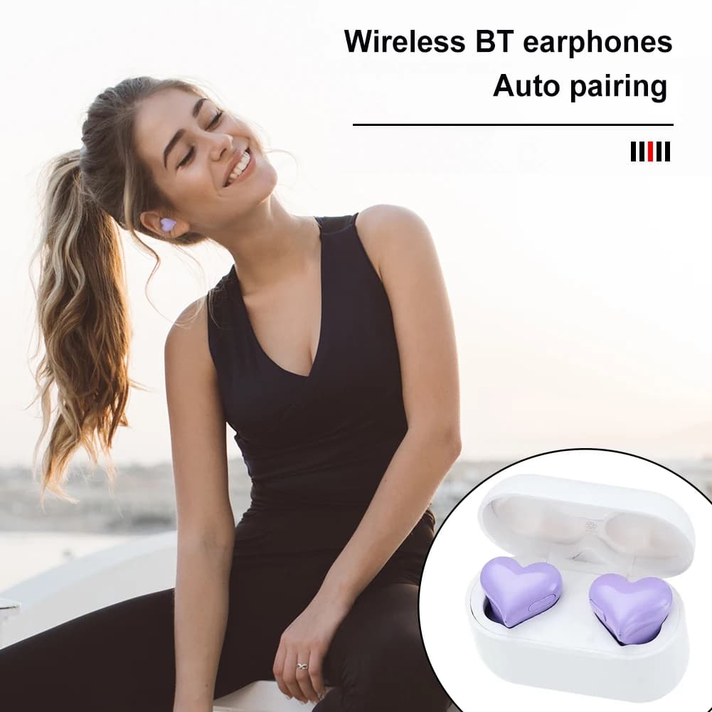 Auricolari wireless per giochi, auricolari Heartbuds compatibili con Bluetooth, con cancellazione del rumore, per studentesse e donne